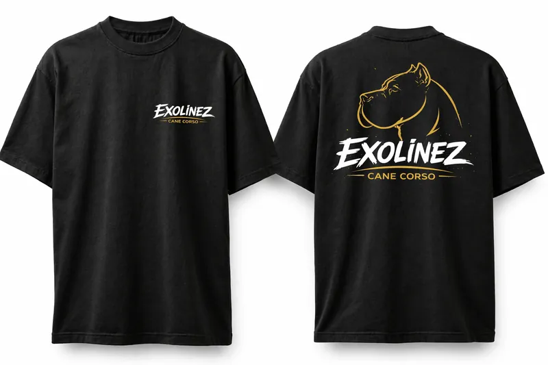 Exolinez Cane Corso Tee Acid Wash — light-washed black tee with white wordmark and gold Corso outline